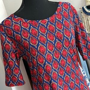 LuLaRoe Blue and Red Patterned Midi Dress